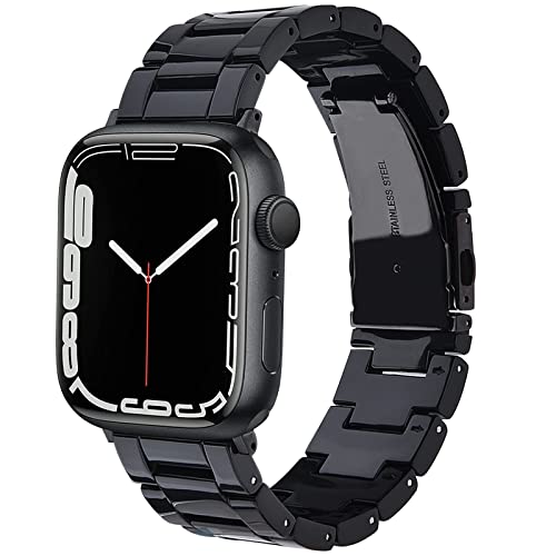 V-MORO Resin Strap Compatible with Apple Watch Band Series 11/10/9/8/7 46mm 45mm 44mm 42mm,Men Women Fashion Lightweight Black Wristband Replacement for iWatch Series 6/5/4/3/2/1/SE - Image 1