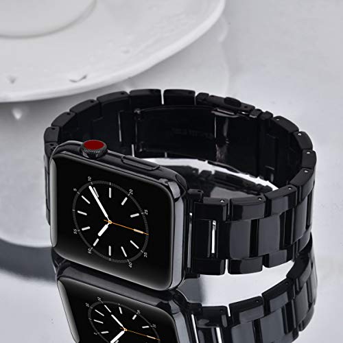 V-MORO Resin Strap Compatible with Apple Watch Band Series 11/10/9/8/7 46mm 45mm 44mm 42mm,Men Women Fashion Lightweight Black Wristband Replacement for iWatch Series 6/5/4/3/2/1/SE - Image 2