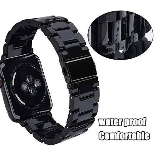V-MORO Resin Strap Compatible with Apple Watch Band Series 11/10/9/8/7 46mm 45mm 44mm 42mm,Men Women Fashion Lightweight Black Wristband Replacement for iWatch Series 6/5/4/3/2/1/SE - Image 4