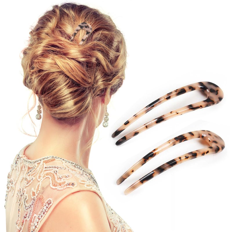 Benefree Upgrade 2Pack of Benefree French Hair Pins  51inch Ivory UShape Updo Hair Forks for Thin Thick Hair Classic Cellulose Acetate 2 Prong Bun Hair Sticks Chignon Women Vintage Hairstyle Accessorie
