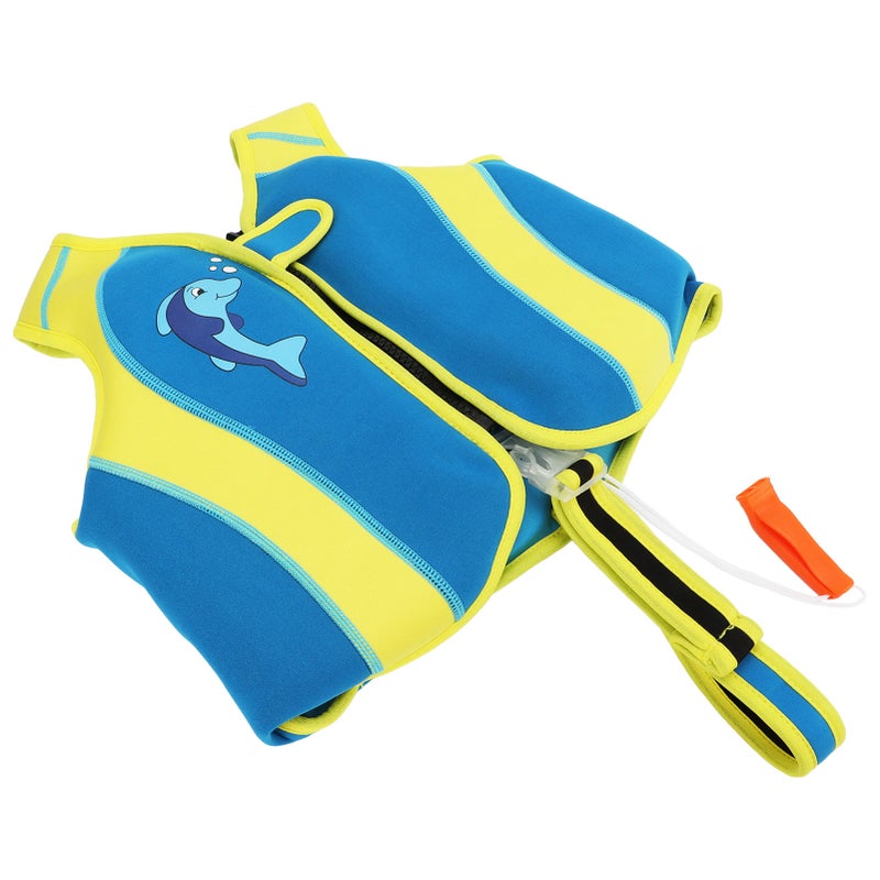 Kids Swim Vest Blue Hook and Loop Fin Design Regulable Straps Neoprene Soft Child Swimming Jacket for Rafting Surfing S - Image 2