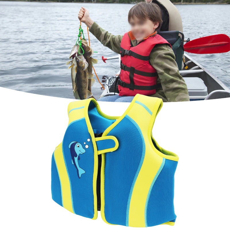 Kids Swim Vest Blue Hook and Loop Fin Design Regulable Straps Neoprene Soft Child Swimming Jacket for Rafting Surfing S - Image 5