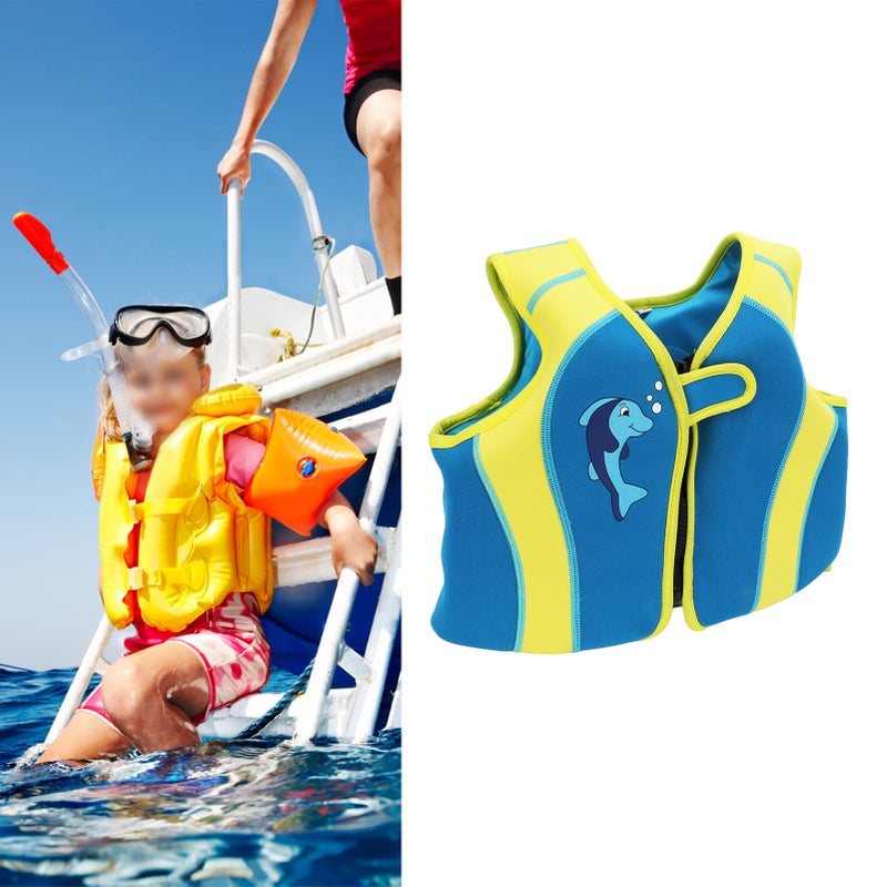Kids Swim Vest Blue Hook and Loop Fin Design Regulable Straps Neoprene Soft Child Swimming Jacket for Rafting Surfing S - Image 4