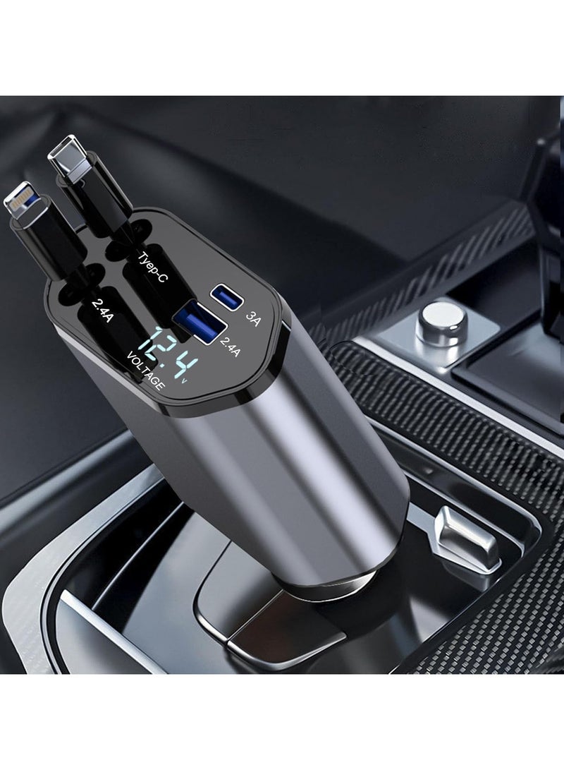 Retractable Car Charger 120W, 4 in 1 Fast Charge Car Phone Charger, Retractable Cable (31.5 inch) and 2 USB Ports Car Charger Adapter Compatible with iPhone 16/15/14/13/12 Pro Max XR,iPad,Pixel  - Image 1