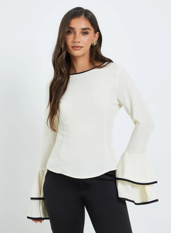 Styli Women Beige Double-Layer Flared Sleeve Blouse