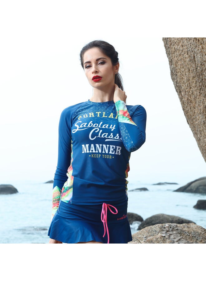 Loquat Shark Baolai Swimsuit Long Sleeve Sun Protection Surfing Suit One-piece Slimming Color Matching Swimsuit Women's Quick-drying Surfing Sun Protection Clothing-Color:VL735-2- - Image 3