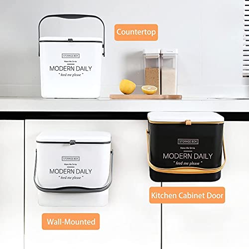 FURN ASPIRE Hanging Trash Can with Lid for Kitchen Cabinet Door, with Handle for Countertop or Under Sink, Wall Mounted Garbage Can for Bathroom, Toilet (Black, 7 Litre) - Image 3