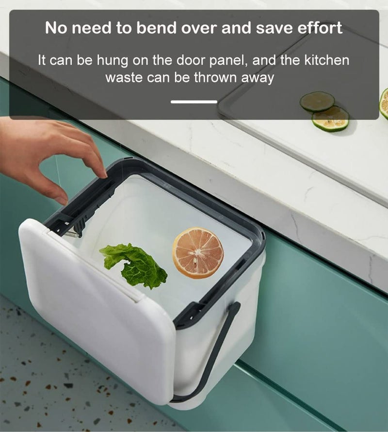 FURN ASPIRE Hanging Trash Can with Lid for Kitchen Cabinet Door, with Handle for Countertop or Under Sink, Wall Mounted Garbage Can for Bathroom, Toilet (Black, 7 Litre) - Image 5
