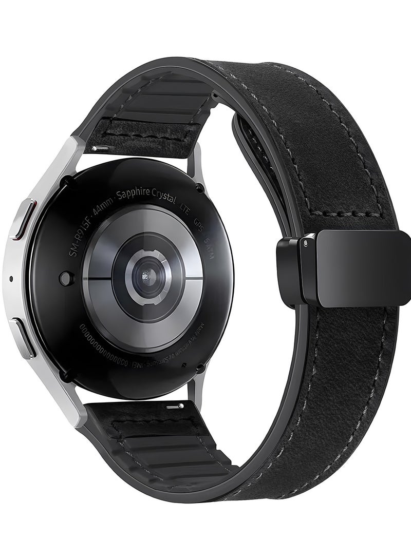 TDZDDYS TDZDDYS 22mm Leather Watch Strap with Magnetic Buckle Design, Compatible with Huawei GT3/4 46mm, GT3 Pro, Huawei Watch 3, GT2e, GT2 Pro, GT2 42/46mm, Samsung Galaxy Watch 3 45mm/Gear S3(Black)  - Image 2