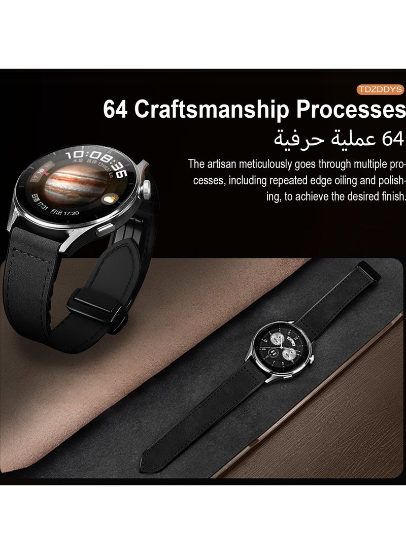 TDZDDYS TDZDDYS 22mm Leather Watch Strap with Magnetic Buckle Design, Compatible with Huawei GT3/4 46mm, GT3 Pro, Huawei Watch 3, GT2e, GT2 Pro, GT2 42/46mm, Samsung Galaxy Watch 3 45mm/Gear S3(Black)  - Image 3