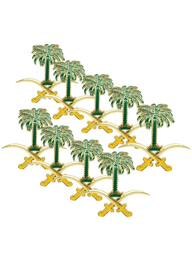 مجموعة من 9 قطع من شعار النخلة والسيفين المتقاطعين السعودي، شعار معدني مطلي بالذهب، ملصق سيارة ثلاثي الأبعاد من الكروم، مناسب لغطاء المحرك، والأبواب، وصندوق السيارة، والدراجات، وأجهزة الكمبيوتر المحمولة، والخوذات.