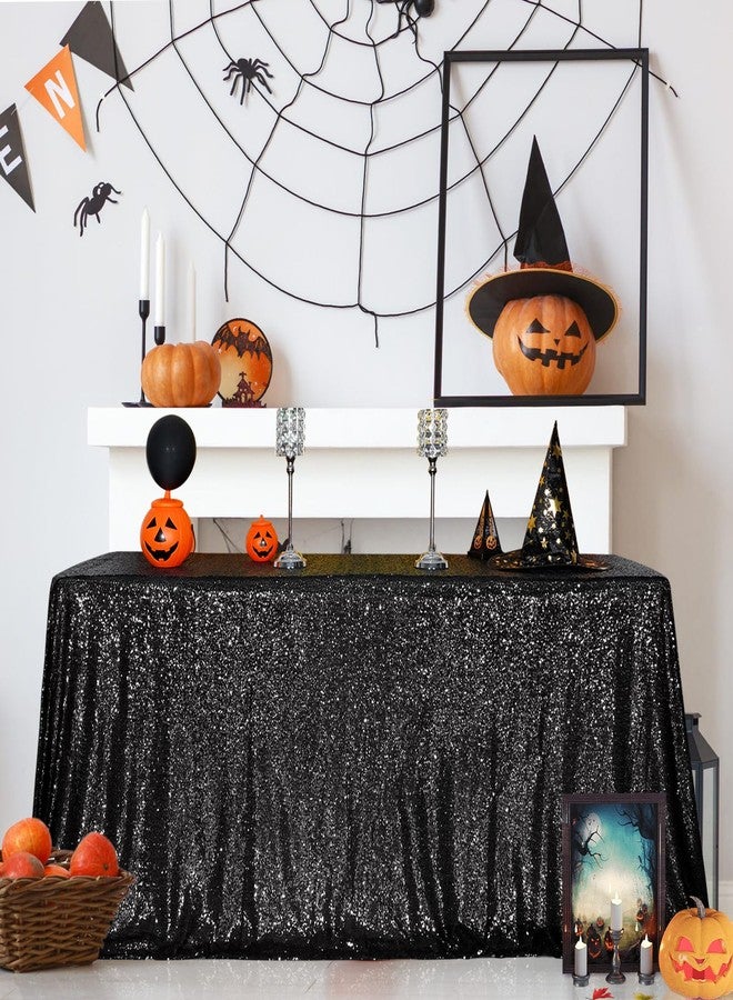 SquarePie Sequin Tablecloth 60 x 102 Inch Black Sparkly Table Cloth for Halloween Wedding Party - Image 2