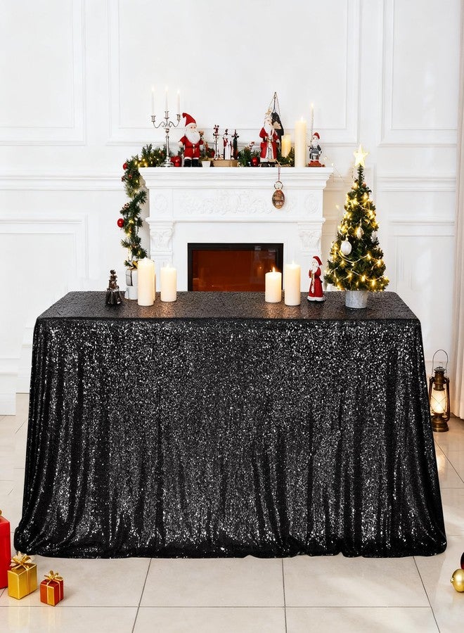SquarePie Sequin Tablecloth 60 x 102 Inch Black Sparkly Table Cloth for Halloween Wedding Party - Image 1