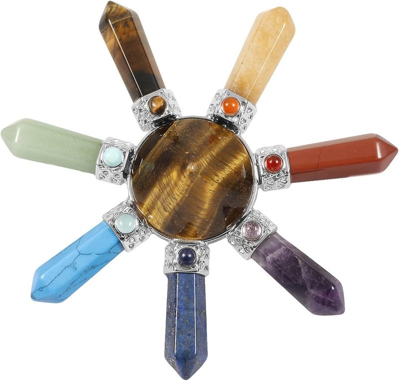 Rockcloud Cone & 7 Chakra Points Energy Generator,Reiki Healing Crystal Stone,Tiger's Eye Stone