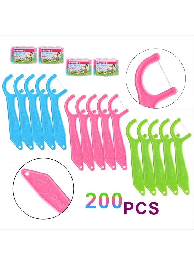 FAMILIFE Dental Floss Picks, FAMILIFE Kids flossers Toddler Threaders Children Unwaxed Unflavored Fluoride Free Dental Floss Child Kid Flossing Sticks with Travel Cases 200 Picks - Image 2