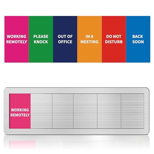 EliteSign Office Door Signs 6 Options Do Not Disturb, Please Knock, In A Meeting, Out Of Office, Working Remotely Back Soon Privacy Door Slider Sign For Meeting & Conference Room Brushed Silver - Image 1