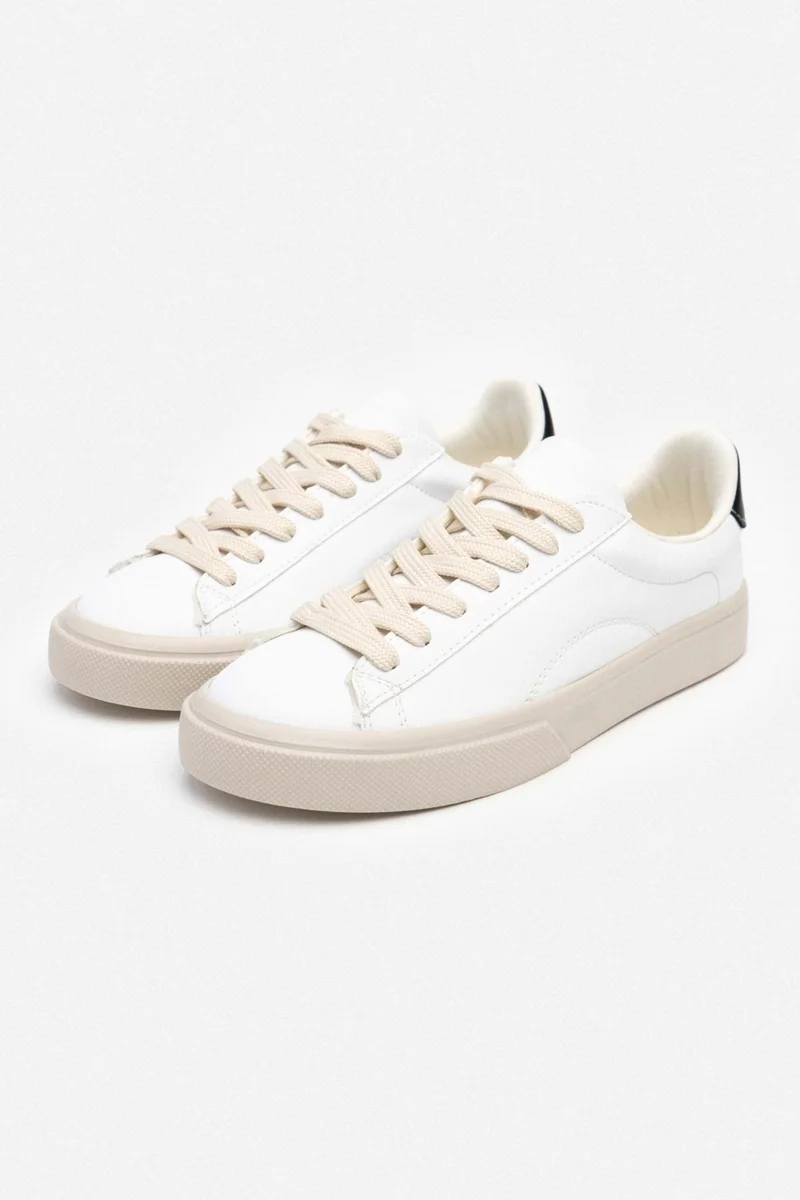 نيشانتاشي شوز Charlie White Matte Back Black Flat Sole Women's Lace-Up Sports Shoes