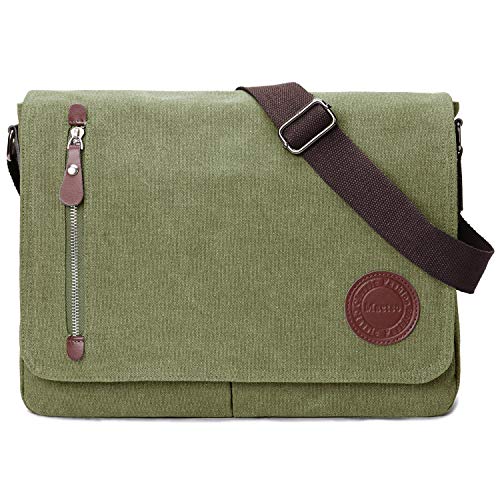Mactso Vintage Canvas Satchel Messenger Bag for Men Women,Travel Shoulder bag 13.5" Laptop Bags Bookbag (Army green) - Image 1