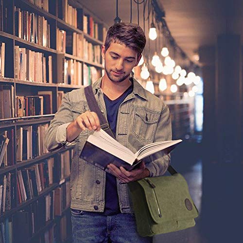 Mactso Vintage Canvas Satchel Messenger Bag for Men Women,Travel Shoulder bag 13.5" Laptop Bags Bookbag (Army green) - Image 4