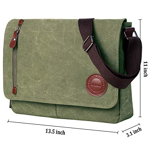 Mactso Vintage Canvas Satchel Messenger Bag for Men Women,Travel Shoulder bag 13.5" Laptop Bags Bookbag (Army green) - Image 2