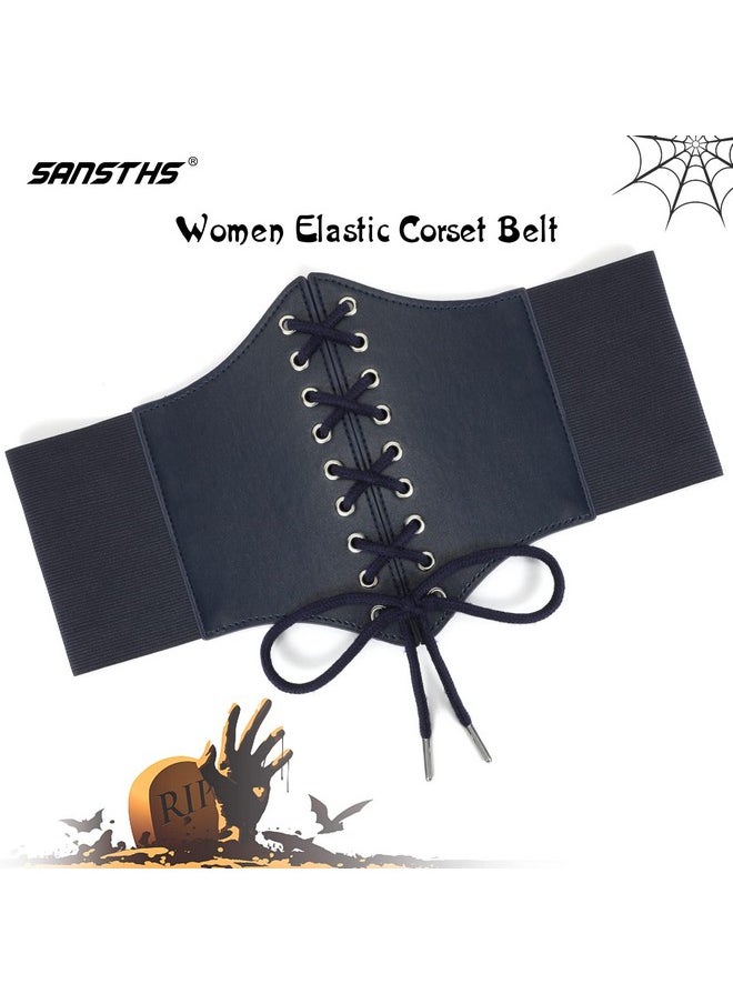 Sansths - Corset Belt For Women Pirate Waist Belt For Dresses Wide Elastic Lace-Up Cinch Belt With Studded - Image 1