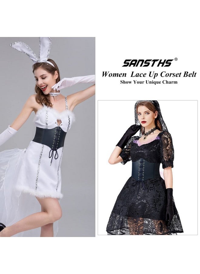 Sansths - Corset Belt For Women Pirate Waist Belt For Dresses Wide Elastic Lace-Up Cinch Belt With Studded - Image 1
