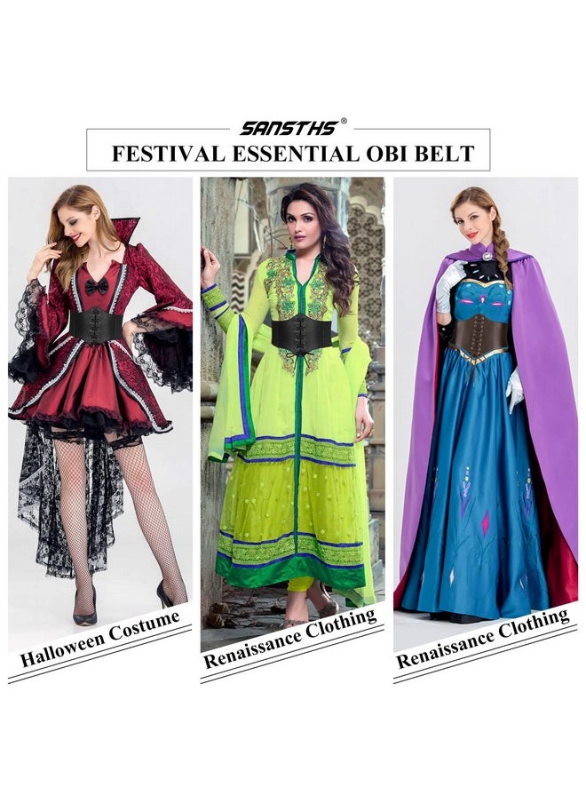Sansths - Corset Belt For Women Pirate Waist Belt For Dresses Wide Elastic Lace-Up Cinch Belt With Studded - Image 1