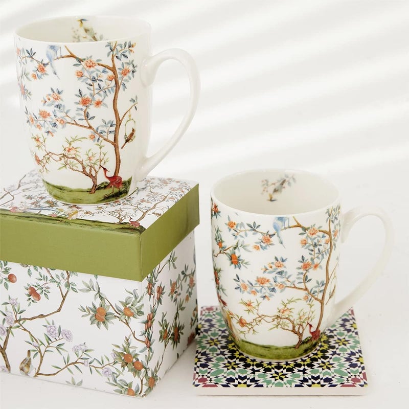 ALYC Fine China Mugs Bird and Branch Chinoiserie Coffee Mugs Flower Tea Cup Crafted in Elegance Shape Perfect for Dishwasher Microwave Safe Elegant Mug 12 OZ pack of 2 - Image 2