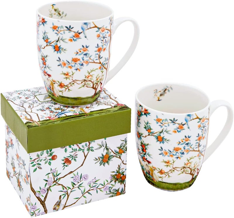 ALYC Fine China Mugs Bird and Branch Chinoiserie Coffee Mugs Flower Tea Cup Crafted in Elegance Shape Perfect for Dishwasher Microwave Safe Elegant Mug 12 OZ pack of 2 - Image 1