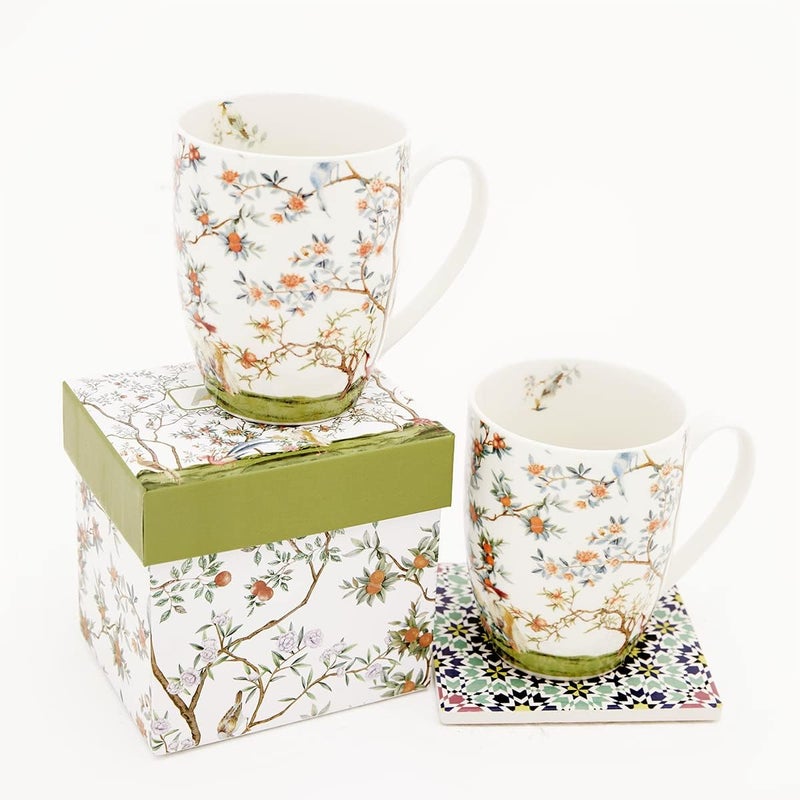 ALYC Fine China Mugs Bird and Branch Chinoiserie Coffee Mugs Flower Tea Cup Crafted in Elegance Shape Perfect for Dishwasher Microwave Safe Elegant Mug 12 OZ pack of 2 - Image 5