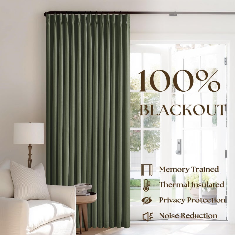 TWODRAPES Olive Green Pleated Linen Blackout Curtains 102 Inches Long for Bedroom Living Room Pinch Pleat Black Out Thermal Insulated Ring Hooks Room Darkening Drapes Dark Green Curtains with Liner 40x102 - Image 3