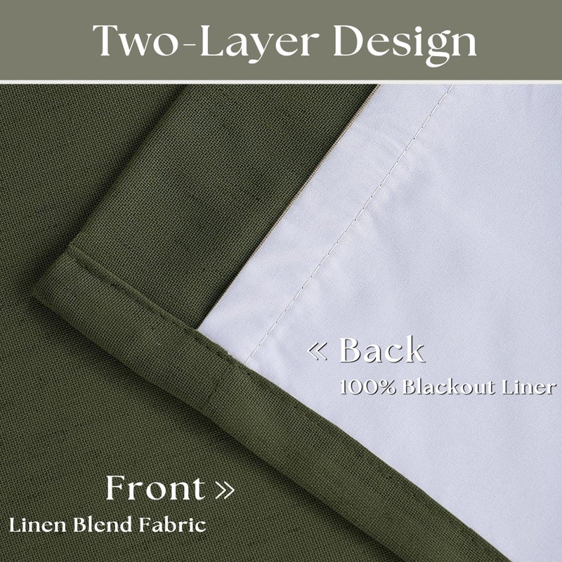 TWODRAPES Olive Green Pleated Linen Blackout Curtains 102 Inches Long for Bedroom Living Room Pinch Pleat Black Out Thermal Insulated Ring Hooks Room Darkening Drapes Dark Green Curtains with Liner 40x102 - Image 4
