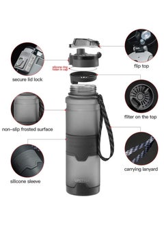 TYCOM Water Bottle 1L Leak Proof Drink Bottle BPA Free USA Tritan Material Gym Bottle with Protein Shaker Flip Top Lid and Removable Strainer for Fitness Cycling Gym Camping Outdoor Sports Grey.  - Image 5