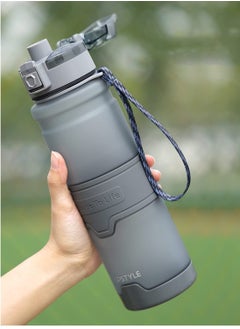 TYCOM Water Bottle 1L Leak Proof Drink Bottle BPA Free USA Tritan Material Gym Bottle with Protein Shaker Flip Top Lid and Removable Strainer for Fitness Cycling Gym Camping Outdoor Sports Grey.  - Image 1