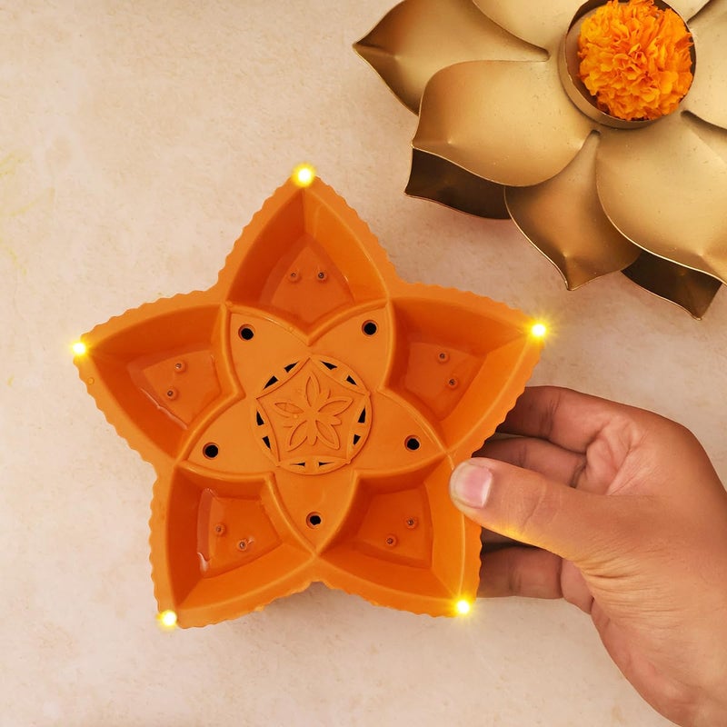Shubhanjali Shubhanjali Panchmukhi Led Water Sensor Diya for Diwali Decor 1 Pcs Plastic Flameless Smokeless Water Diyas for Home Decoration Navratri Office Festive Decorative Diyas  - Image 3