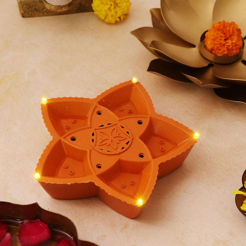 Shubhanjali Shubhanjali Panchmukhi Led Water Sensor Diya for Diwali Decor 1 Pcs Plastic Flameless Smokeless Water Diyas for Home Decoration Navratri Office Festive Decorative Diyas  - Image 1