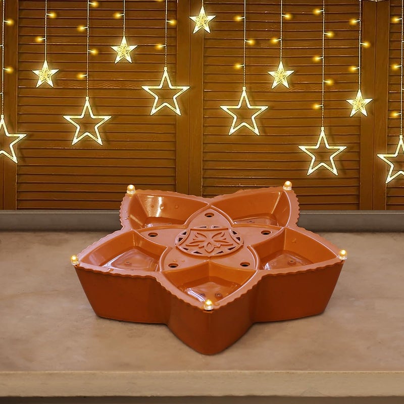 Shubhanjali Shubhanjali Panchmukhi Led Water Sensor Diya for Diwali Decor 1 Pcs Plastic Flameless Smokeless Water Diyas for Home Decoration Navratri Office Festive Decorative Diyas  - Image 4
