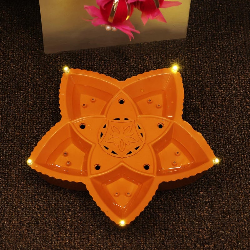 Shubhanjali Shubhanjali Panchmukhi Led Water Sensor Diya for Diwali Decor 1 Pcs Plastic Flameless Smokeless Water Diyas for Home Decoration Navratri Office Festive Decorative Diyas  - Image 2
