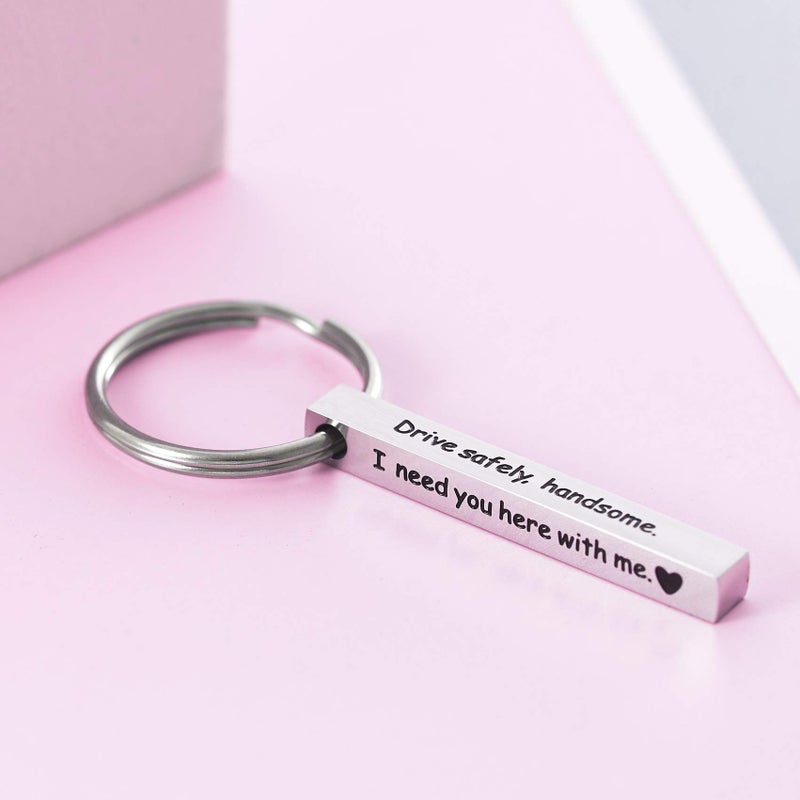 Melix Home Melix Home Boyfriend Keychains Drive Safe Handsome I Need You Here With Me Keychain Husband Valentines Cute Keyring For Him Anniversary Present  - Image 4