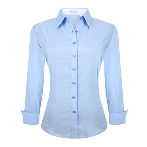 Alex Vando Womens Dress Shirts Wrinkle Free Regular Fit Long Sleeve Stretch Work Shirt,Blue,S - Image 5