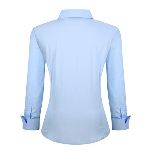 Alex Vando Womens Dress Shirts Wrinkle Free Regular Fit Long Sleeve Stretch Work Shirt,Blue,S - Image 2