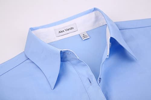 Alex Vando Womens Dress Shirts Wrinkle Free Regular Fit Long Sleeve Stretch Work Shirt,Blue,S - Image 3