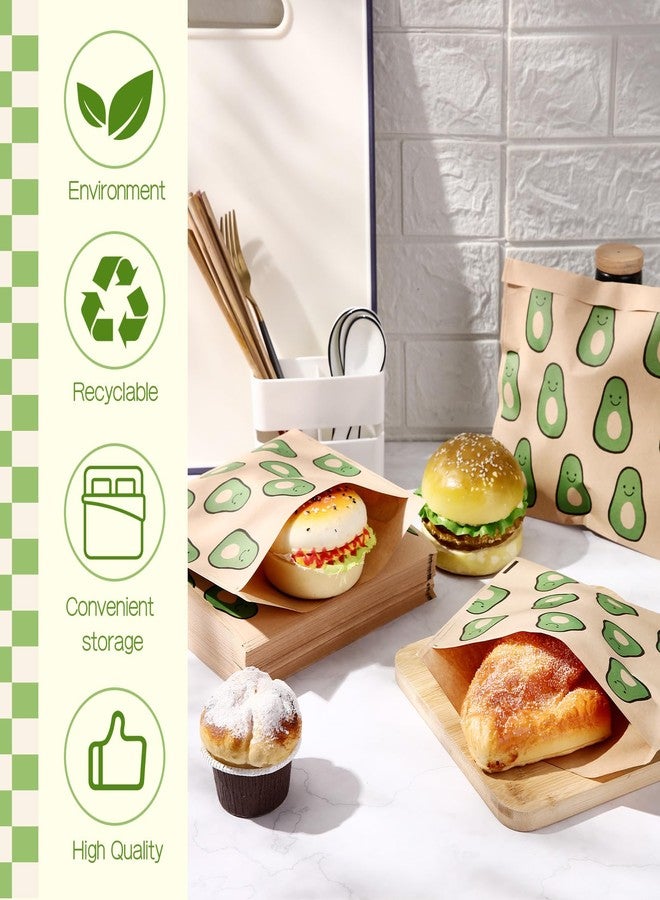 Epakh 200 Pack Paper Sandwich Bags Avocado Design 8 × 8 Inch Happy Food Storage Recyclable Grease Resistant Disposable Snack Bags for Family Home Use - Image 3