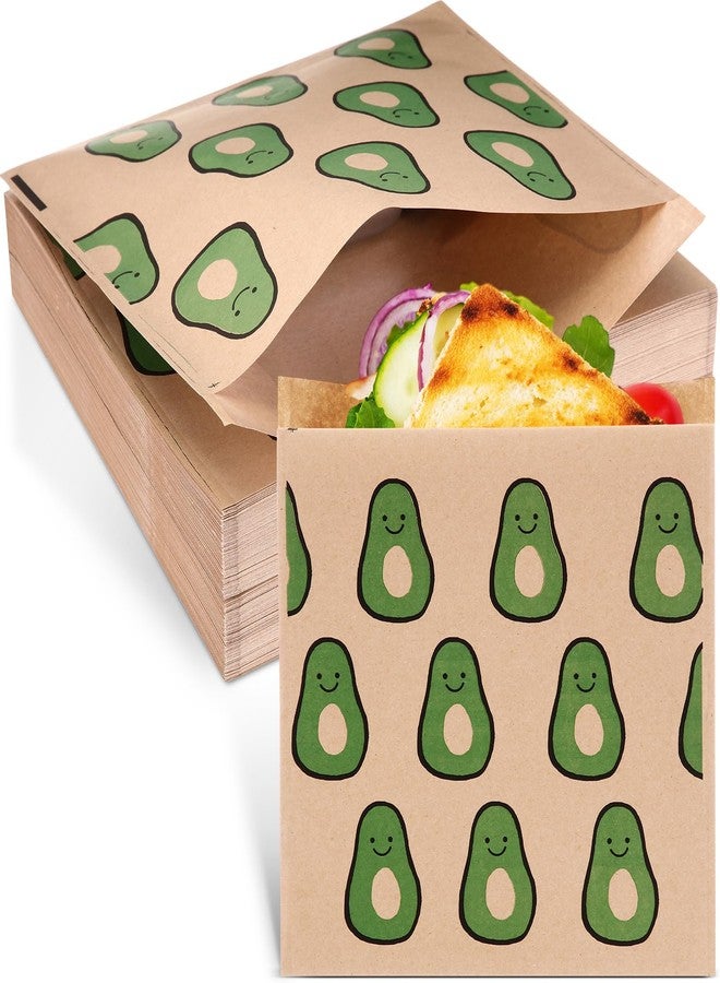 Epakh 200 Pack Paper Sandwich Bags Avocado Design 8 × 8 Inch Happy Food Storage Recyclable Grease Resistant Disposable Snack Bags for Family Home Use - Image 1