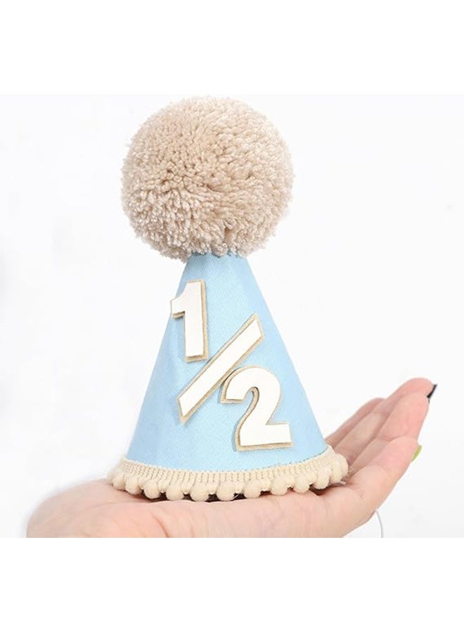 YJ Baby Half Birthday Hat Blue 1/2 Cone Party Hat with Pom Pom 6 Month Milestone Photo Prop for Boys, Cake Smash, Baby Shower, Half Birthday Celebration,Photoshoot - Image 4