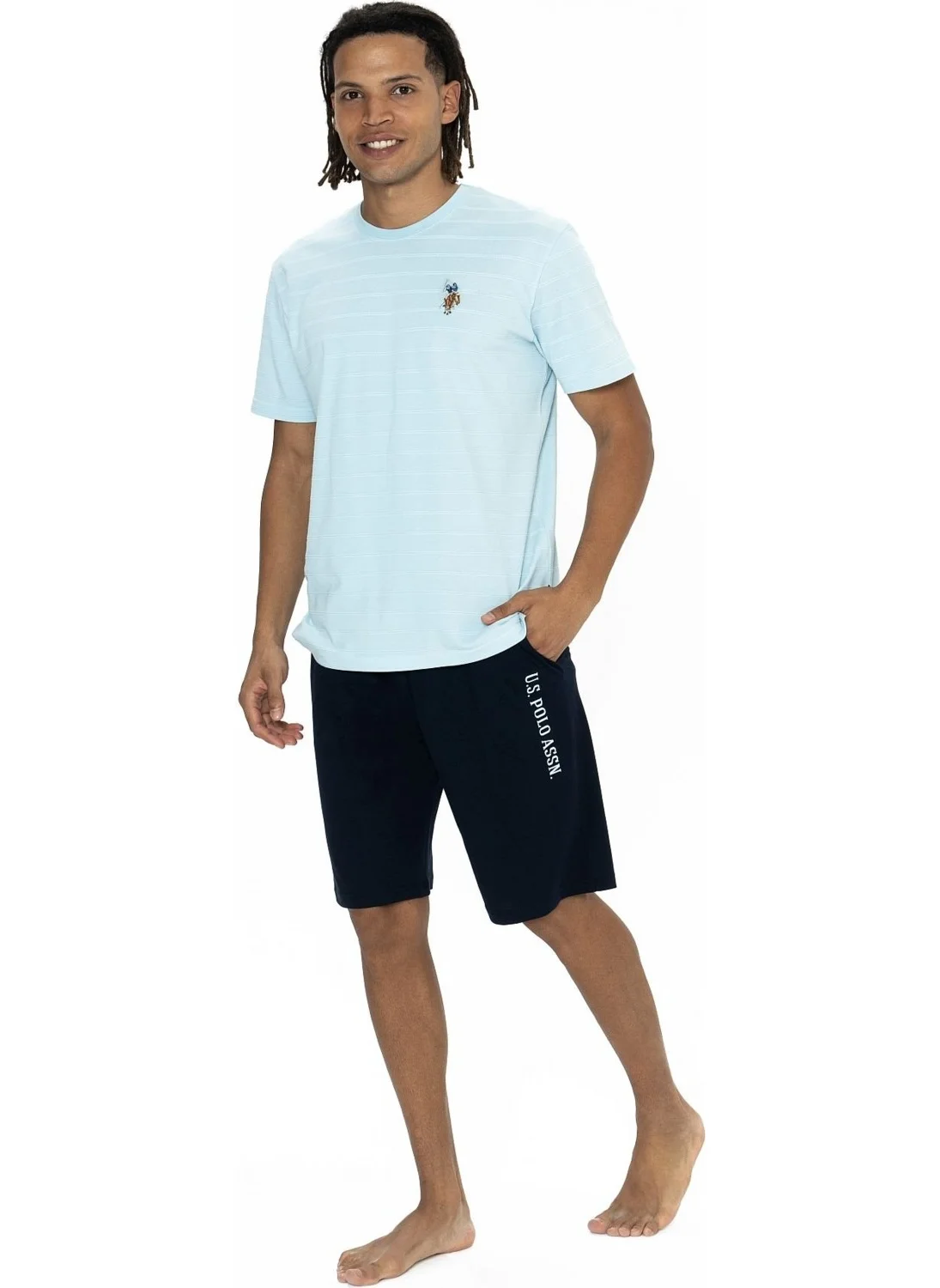 يو اس بولو اسن 18881 Men's Short Sleeve Crew Neck Shorts Pajama Set-Blue