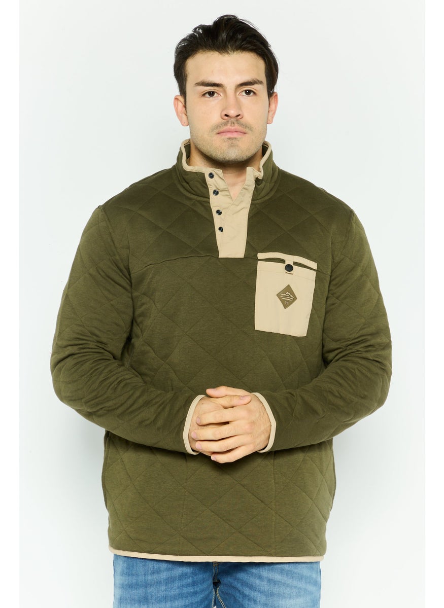 Hurley Men High Neck Quilted Long Sleeves  Sweatshirt, Olive  - Image 1