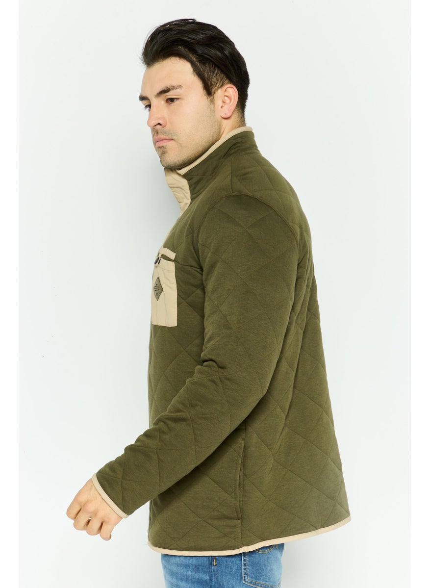 Hurley Men High Neck Quilted Long Sleeves  Sweatshirt, Olive  - Image 4