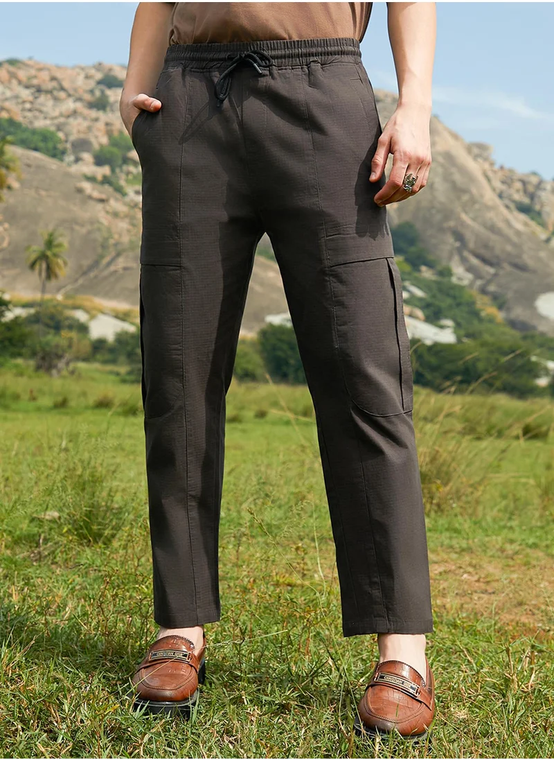 كامبوس سوترا Men's Umber Brown Solid Utility Trousers