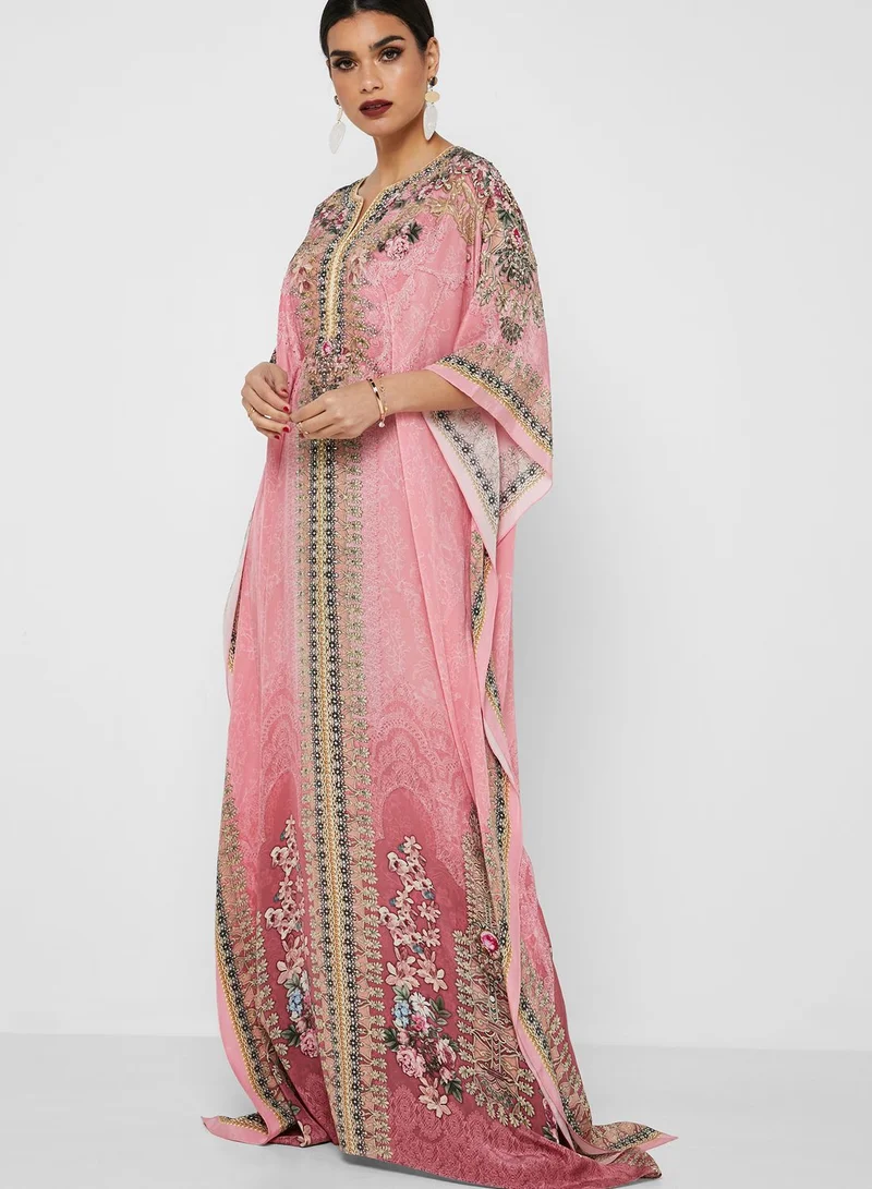 NIRRAAMYAA Embellished Printed Kaftan